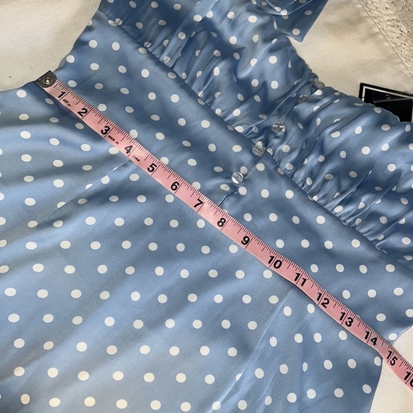 BRIDGE DRESS PERIWINKLE BLUE AND WHITE POLKADOTS NWT SIZE M SHOULDER TIES - Picture 14 of 17